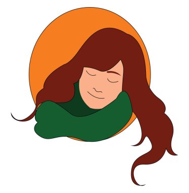 Yeşil eşarplı kız, illüstrasyon, beyaz arka plan üzerinde vektör.