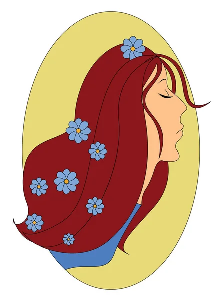 Ragazza con fiori in capelli, illustrazione, vettore su sfondo bianco — Vettoriale Stock