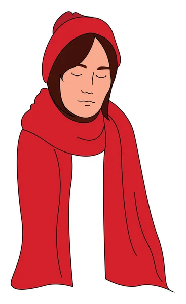 Γυναίκα με κόκκινο κασκόλ, απεικόνιση, διάνυσμα σε λευκό φόντο. — Διανυσματικό Αρχείο