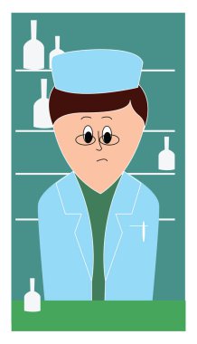 Eczacı, illüstrasyon, beyaz arka plan vektör.