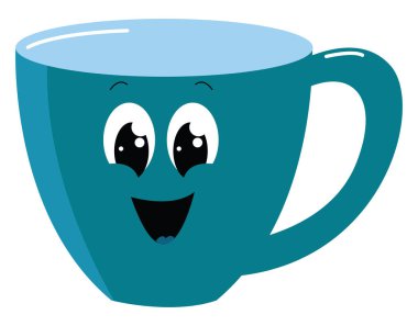 Mutlu mavi fincan, illüstrasyon, beyaz arka plan vektör.