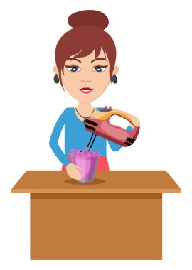 Kadın smoothie yapma, illüstrasyon, beyaz arka plan üzerinde vektör.