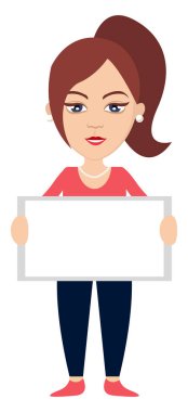 Beyaz arka plan üzerinde ayna, illüstrasyon, vektör tutan kadın.