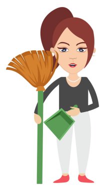 Toz tavalı kadın, illüstrasyon, beyaz arka plan üzerinde vektör.