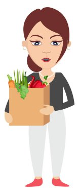 Bakkal, illüstrasyon, beyaz vektör ile kadın tutma çanta 