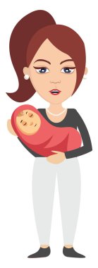 Bebek tutan kadın, illüstrasyon, beyaz arka plan üzerinde vektör.