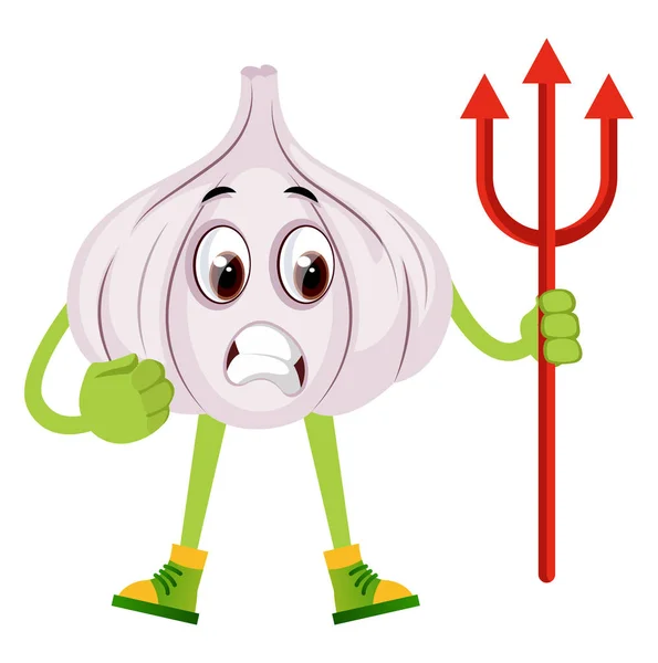 Garlic with devil spear, illustration, vector on white backgroun — Stock Vector