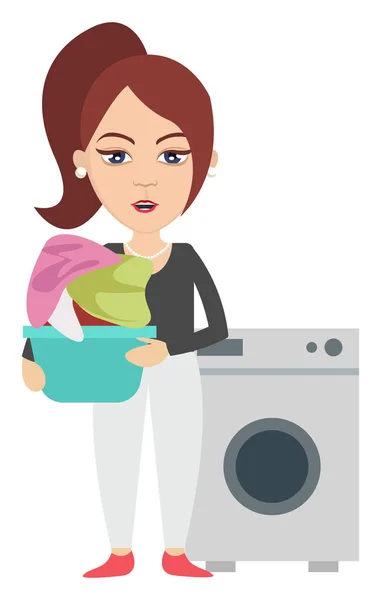 Wanita dengan mesin cuci, ilustrasi, vektor pada backgr putih - Stok Vektor