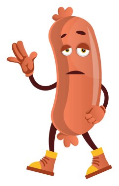 Beyaz arka planda hüzünlü sosis, illüstrasyon, vektör.