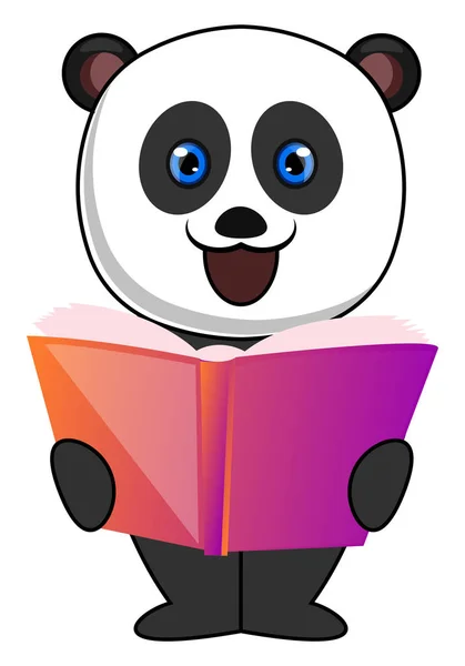 Panda reading book, illustration, vector on white background. — Stock Vector