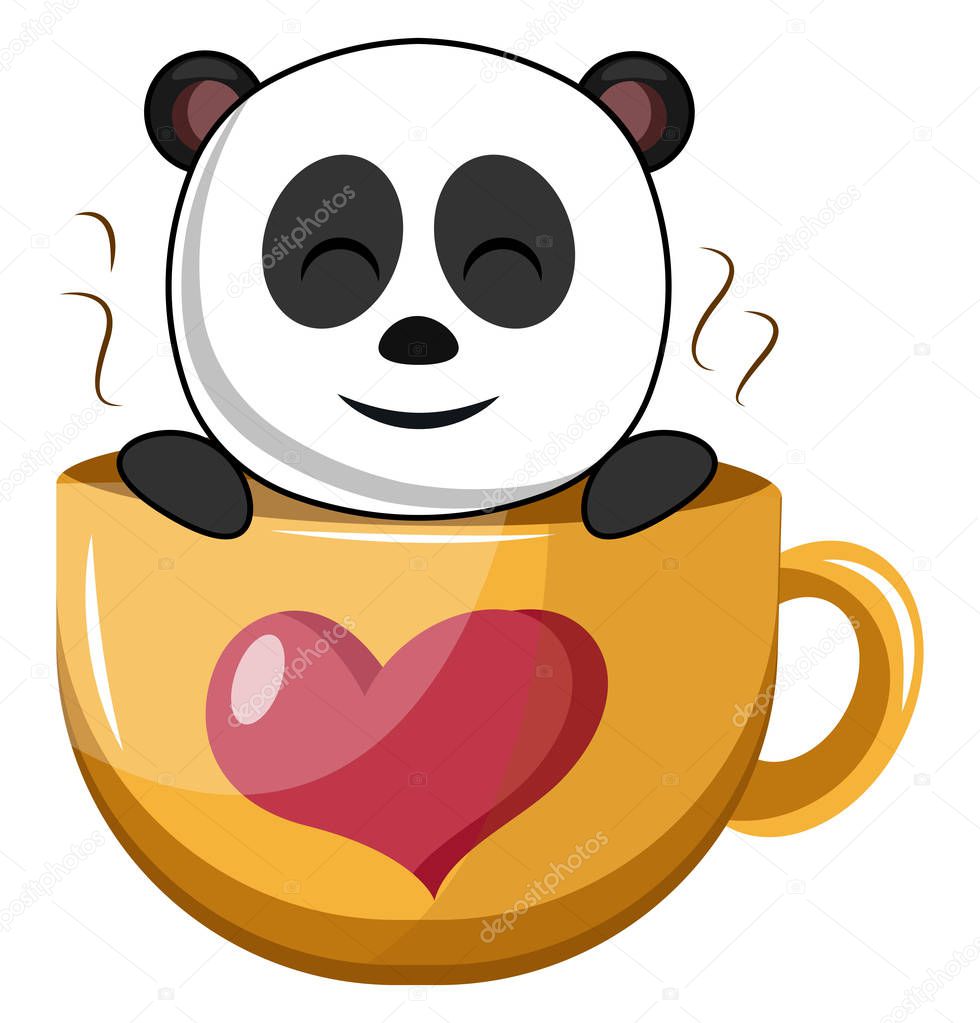 Panda in big cup, illustration, vector on white background.