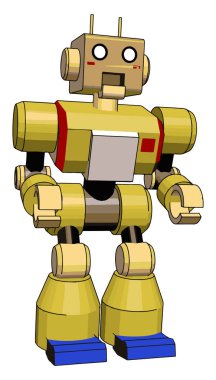 Sarı robot oyuncak, illüstrasyon, beyaz arka plan vektör.
