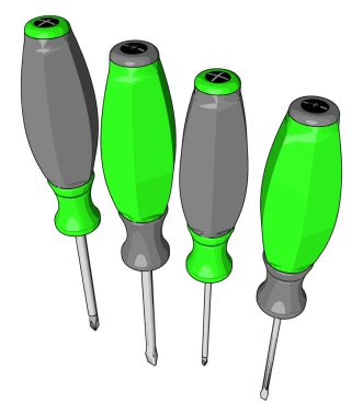 Yeşil tornavidalar, illüstrasyon, beyaz arka plan üzerinde vektör.