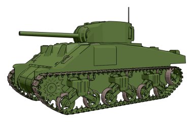 Yeşil askeri tank, illüstrasyon, beyaz arka plan vektör.