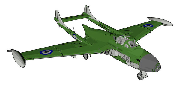 Green airplane, illustration, vector on white background.