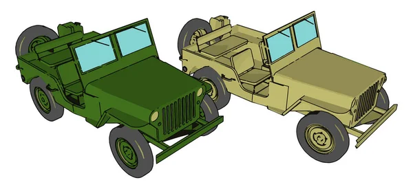 Grön militär Jeep, illustration, vektor på vit bakgrund. — Stock vektor