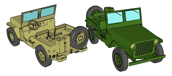 Grön militär Jeep, illustration, vektor på vit bakgrund. — Stock vektor