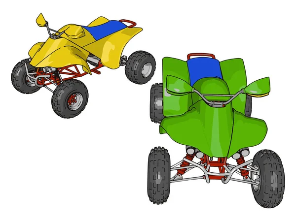 Vélo quad vert et jaune, illustration, vecteur sur fond blanc — Image vectorielle