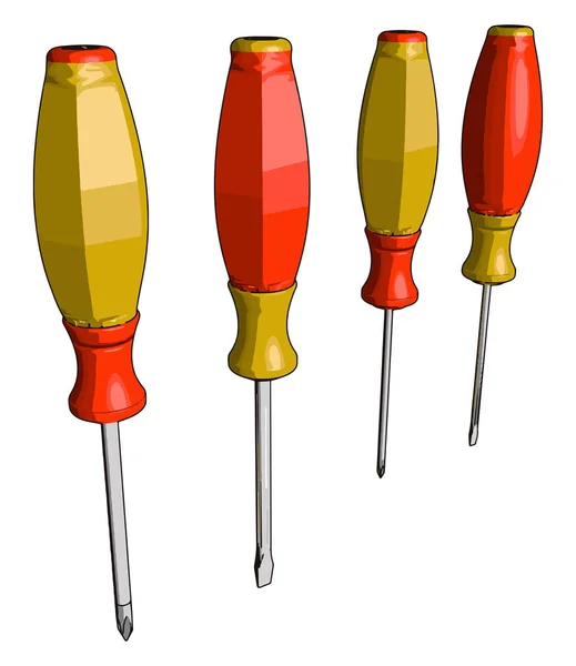 Destornilladores rojos, ilustración, vector sobre fondo blanco . — Vector de stock