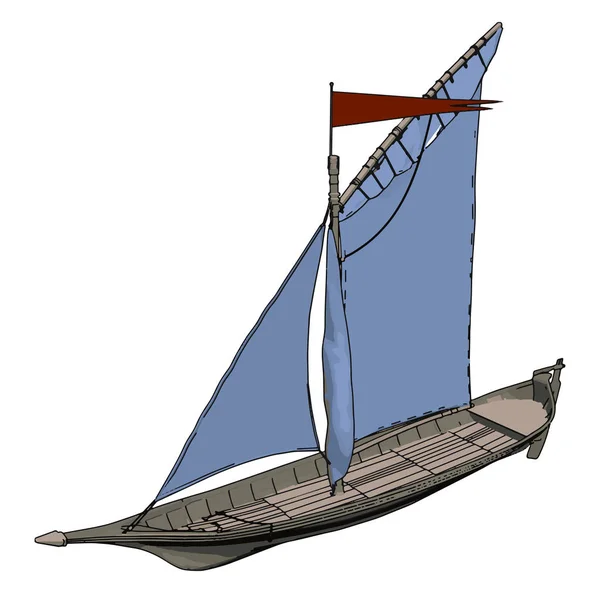 Petit navire bleu, illustration, vecteur sur fond blanc. — Image vectorielle