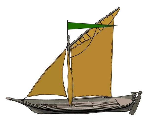 Kleine bruine schip, illustratie, vector op witte achtergrond. — Stockvector