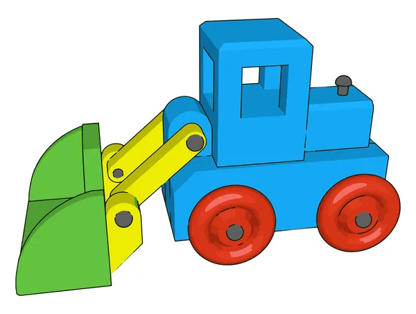Liten blå grävmaskin, illustration, vektor på vit bakgrund. — Stock vektor