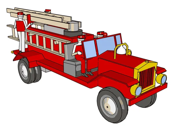 Red firetrucks, illustration, vektor på vit bakgrund. — Stock vektor