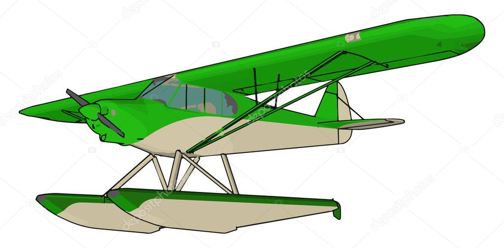 Green seaplane, illustration, vector on white background.