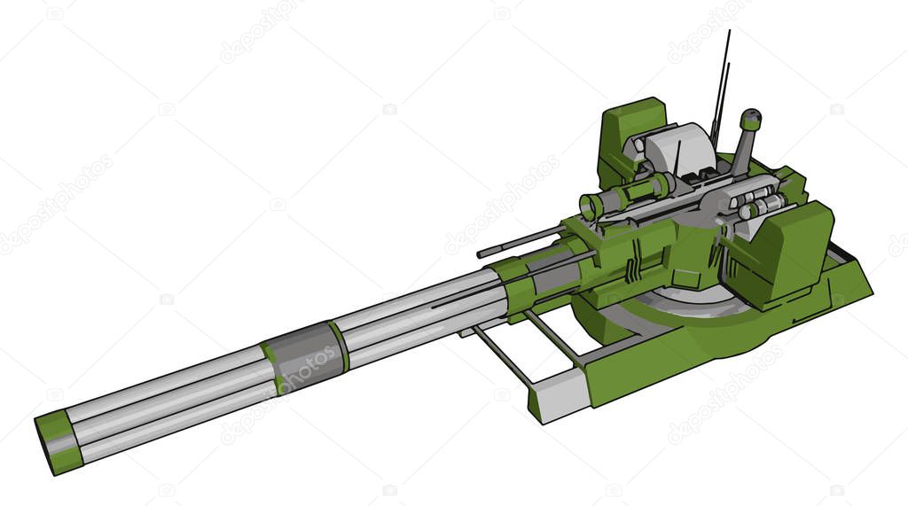 Machine gun, illustration, vector on white background.