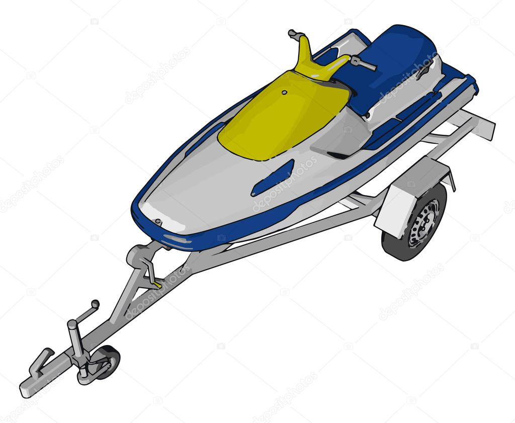 Blue jetski, illustration, vector on white background.