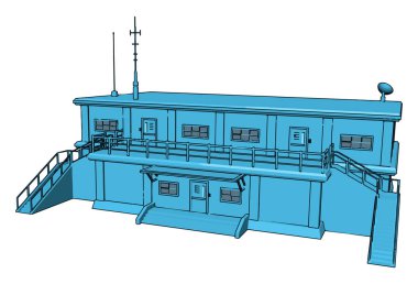 Blue warehouse, illustration, vector on white background.
