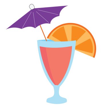 Beyaz arkaplanda şemsiyeli kokteyl, illüstrasyon, vektör