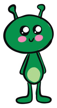 Şirin yeşil uzaylı, illüstrasyon, beyaz arka planda vektör..