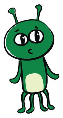 Yeşil uzaylı, illüstrasyon, beyaz arkaplanda vektör.