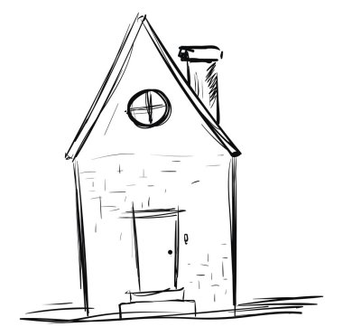 Beyaz arka planda ev çizimi, illüstrasyon, vektör.