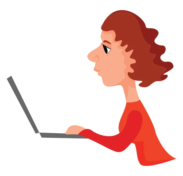 Femme travaillant sur ordinateur portable, illustration, vecteur sur fond blanc — Image vectorielle