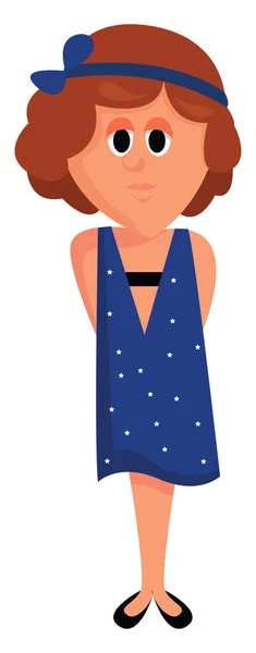 Chica en vestido azul, ilustración, vector sobre fondo blanco . — Vector de stock