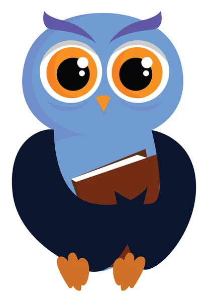 Blue owl with book, illustration, vector on white background. — Stock Vector