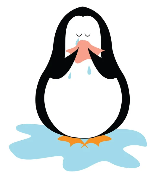 Piangendo pinguino, illustrazione, vettore su sfondo bianco . — Vettoriale Stock