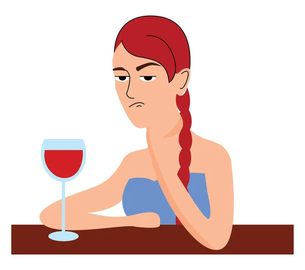 Menina com copo de vinho, ilustração, vetor no backgroun branco — Vetor de Stock