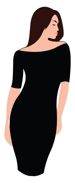 Donna in abito nero, illustrazione, vettore su sfondo bianco . — Vettoriale Stock