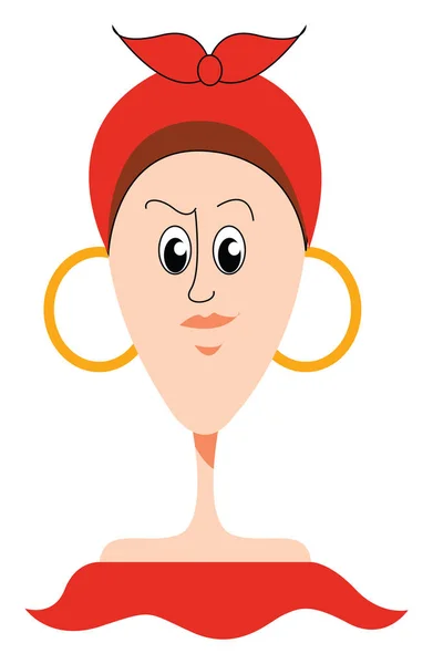 Girl with round earrings, illustration, vector on white backgrou — Stock Vector