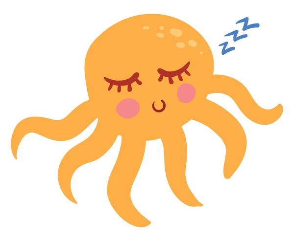 Spící žlutá chobotnice, ilustrace, vektor na bílém backgrounu — Stockový vektor