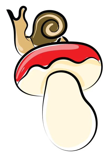 Snail on mushroom, illustration, vector on white background. — Stock Vector
