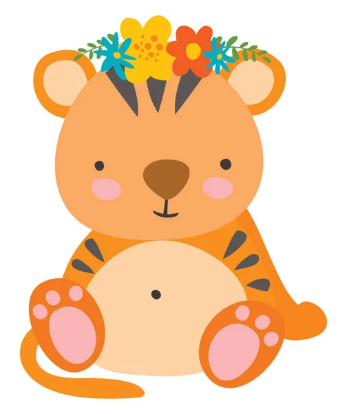 Tiger with flowers, illustration, vector on white background. — Stock Vector