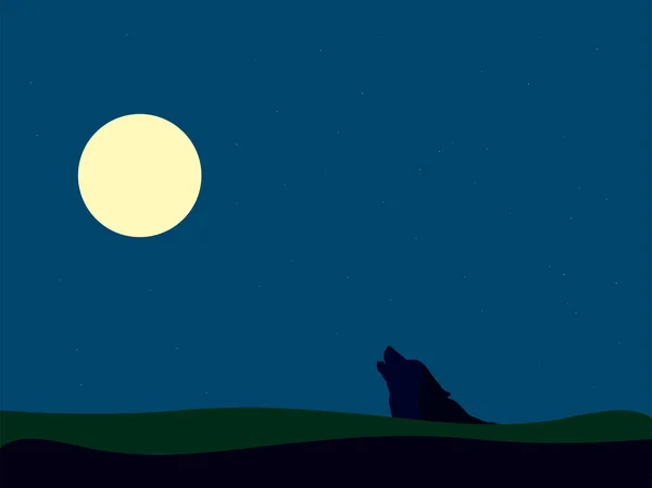 Serigala di bulan, ilustrasi, vektor di latar belakang putih . - Stok Vektor