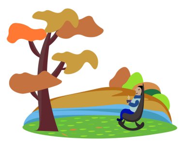 Doğada rahatlayın, illüstrasyon, beyaz arka plan üzerinde vektör.