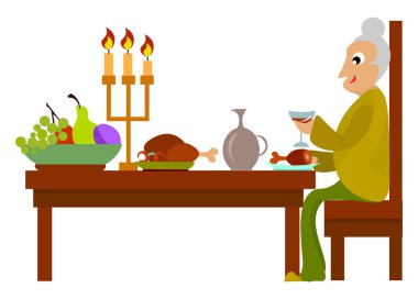 Akşam yemeği saati, illüstrasyon, beyaz arka plan vektör.