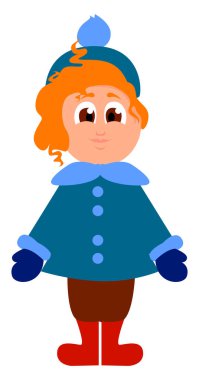 Mavi giysili çocuk, illüstrasyon, beyaz arka plan üzerinde vektör.