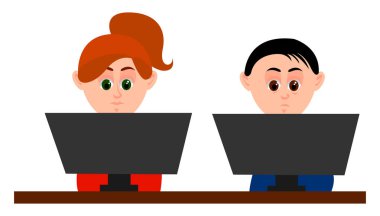 Ofiste erkek ve kadın, illüstrasyon, beyaz backgroun vektör